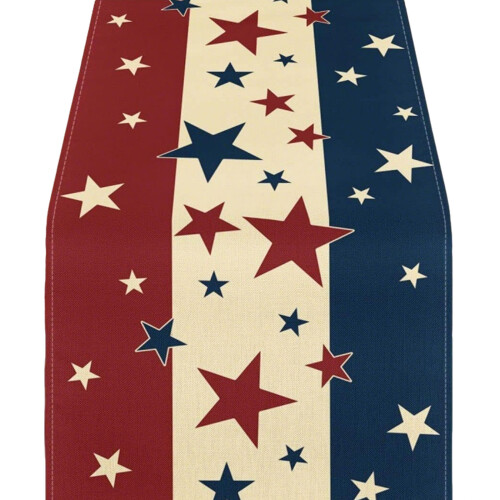 Linen Table Runner With Star Striped Pattern For American-14