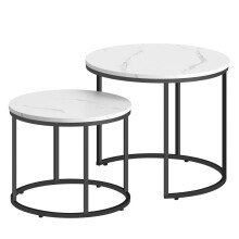 Runde Couchtische, 2er-Set - Marmorplatte, schwarze Metallbeine