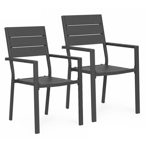 Gartenstühle, 2er-Set, Stahlrahmen, HDPE, Grau