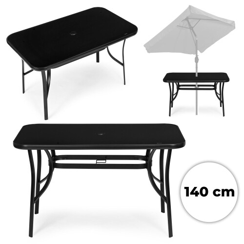 Gartentisch, 140 x 80 cm, Sicherheitsglas, mit Schirmloch
