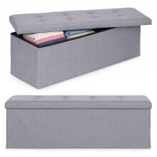 Aufbewahrungshocker mit gepolstertem Sitz, 111 x 38 cm, Hellgrau