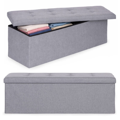 Aufbewahrungshocker mit gepolstertem Sitz, 111 x 38 cm, Hellgrau