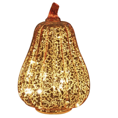 Glass Pumpkin LED Night Light with Timer – Gold, 5.5in 1
