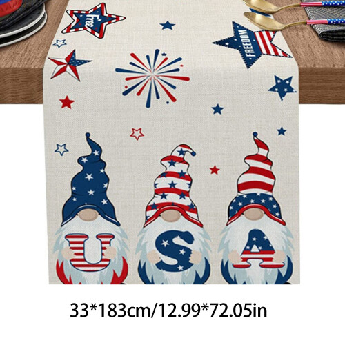 Linen Table Runner American Independences Day Patriotic-1 1