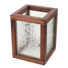 Vintage Coffee Glass Makeup Brush Organizer with Wooden Frame
