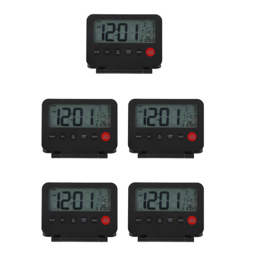 5Pcs Compact Black Travel Alarm Clock with and Night Light