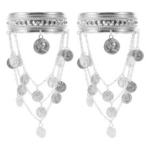 2Pcs Lightweight Silver Open Cuff Bracelets Bohemian Upper Arm Bangles