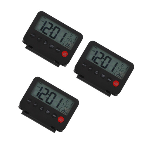 3Pcs Portable Ultrathin Black Digital Display Bedside Alarm Clock