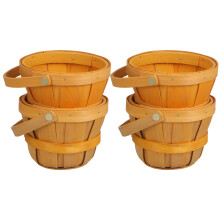 4Pcs Brown Handled Mini Wooden Baskets for Picnic and Party Favors