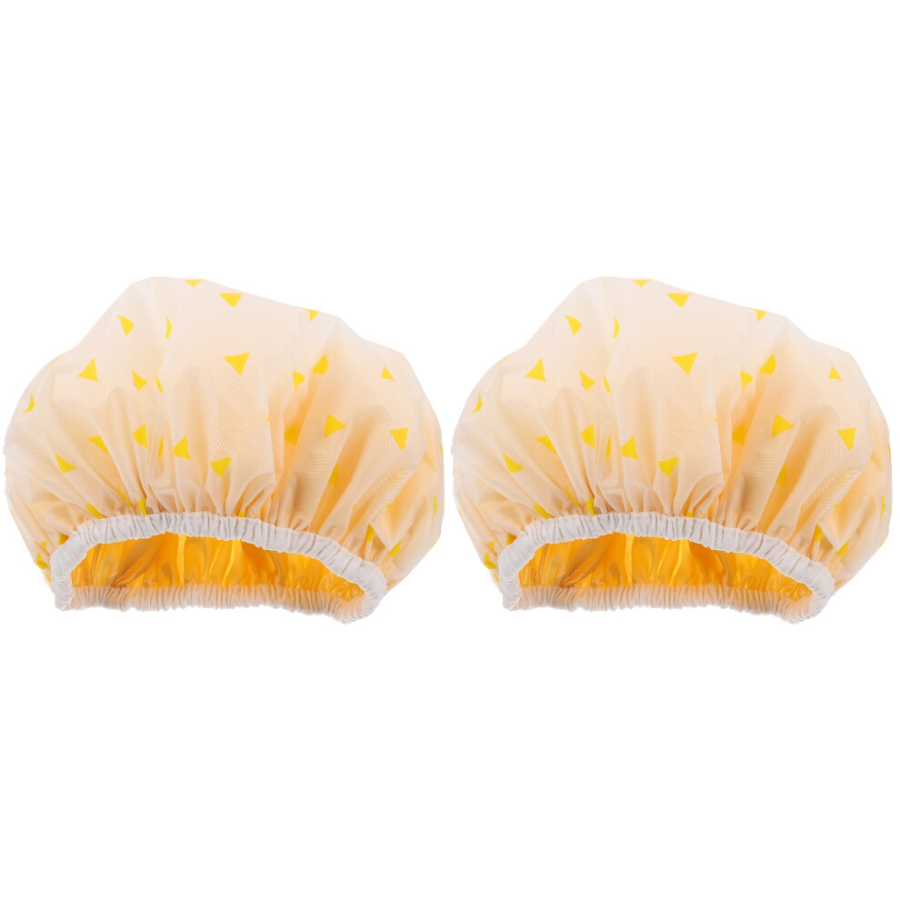 Totority Yellow 2Pcs Elastic Shower Caps For Home Use Durable Peva Hair Bonnet