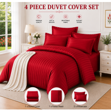 (Double 4PC Stripe Duvet Set, Burgundy ( Red)) Moonlight 4PC Satin Stripe Duvet Cover Set with Sheet & Pillowcases