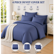 (King 4PC Stripe Duvet Set, Washed Blue) Moonlight 4PC Satin Stripe Duvet Cover Set with Sheet & Pillowcases