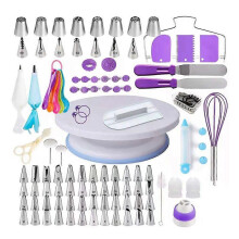 137-Piece Baking Turntable Set, Pastry and Cake Decoration Piping Spatula, Dough Smoothing Tool, Kitchen Gadgets with Cleaning Brush