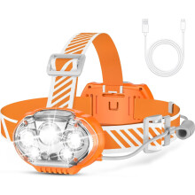 Lanterna de cabeça recarregável com 5 LEDs, luz vermelha/branca e 8 modos.