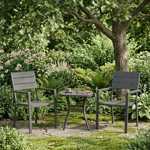 Gartenstühle, 2er-Set, Stahlrahmen, HDPE, Grau 1