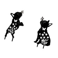 Packung mit 2 schwarzen Hunden, Küsse, Schmetterlinge,