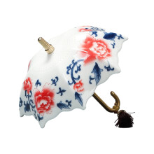 Hand Painted Blue and White Porcelain Tea-red peony umbrella t