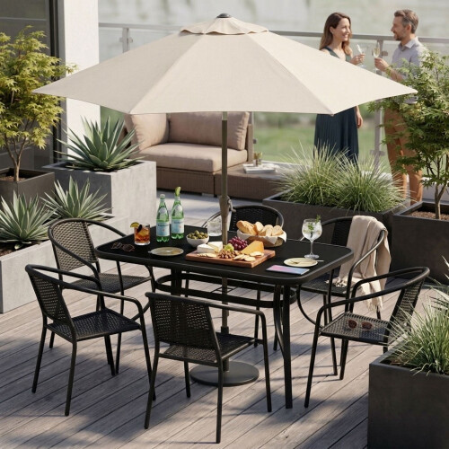 Gartentisch, 140 x 80 cm, Sicherheitsglas, mit Schirmloch 1