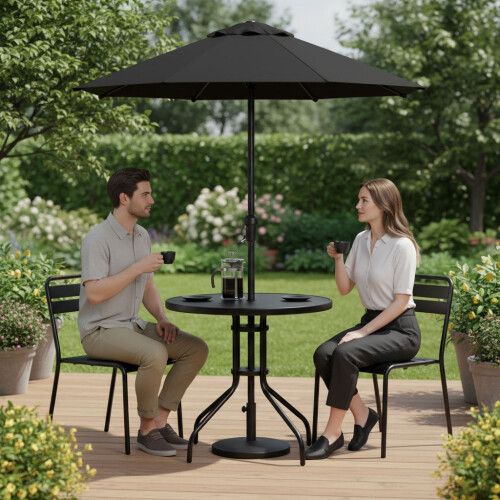 Runder Gartentisch, 80 cm Durchmesser, Sicherheitsglas, mit Schirmloch 1