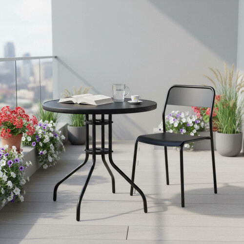 Runder Gartentisch, 80 cm Durchmesser, Sicherheitsglas, mit Schirmloch 2