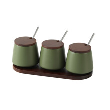 Ceramic Spices Jars 3 Piece Set With Wooden Lid-retro green AA2