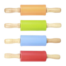 4PCS Mini Rolling Pin, Kids Rolling Pins Wooden Handle Non-Stick Silicone Rolling Pins Pastry Brushes Dough Roller for Baking Pizza Cookie Pastry