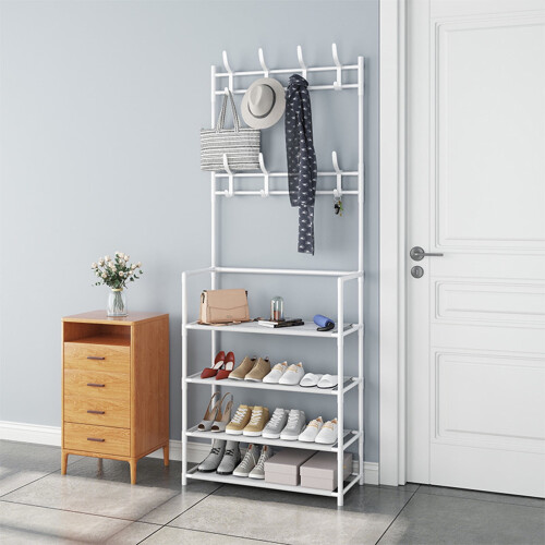 Hall tree with shoe bench 8 hooks storage shelves