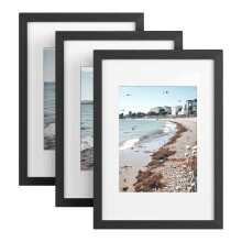 (Black) A4 Picture Frames, Photo Frames, Wall Hanging or Tabletop Display, MDF, No-Trace Nails Included, Set of 3