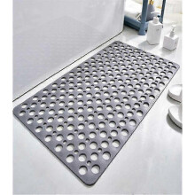 TPE Anti-Slip Antibacterial Shower Mat,75x43 CM Bathtub Bath Mat Mildew Resistant and Machine Washable Foot Mat for Shower or Bathtub,Round Hole Gray
