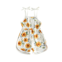 (12-18 Months, Apricot) Toddler Baby Girls Floral Romper Fashionable Summer Sleeveless Crew Neck Shorts Jumpsuit