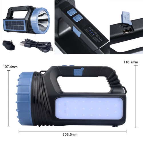 Bærbar, genopladelig LED-solcellelampe med 1 stk.