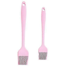 (pink) 2Pcs Silicone Brush Heat Resistant Cooking Brush Long Handle Basting Pastry Brush Set for BBQ Grill