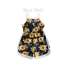 (12-18 Months, Black) Toddler Baby Girls Floral Romper Fashionable Summer Sleeveless Crew Neck Shorts Jumpsuit