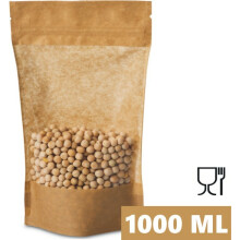 (18 x 9 x 29 cm - 1000ml, 100) KRAFT PAPER BAG WINDOW STAND UP POUCH ZIP LOCK RESEALABLE HEAT SEAL DISPLAY
