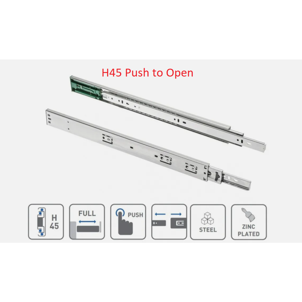 (H45 Push To Open (45Mm), 600Mm) Drawer Runners Heavy Duty Steel Ball Bearing Soft Close Push To Open Up To 100Kg 5056697241467
