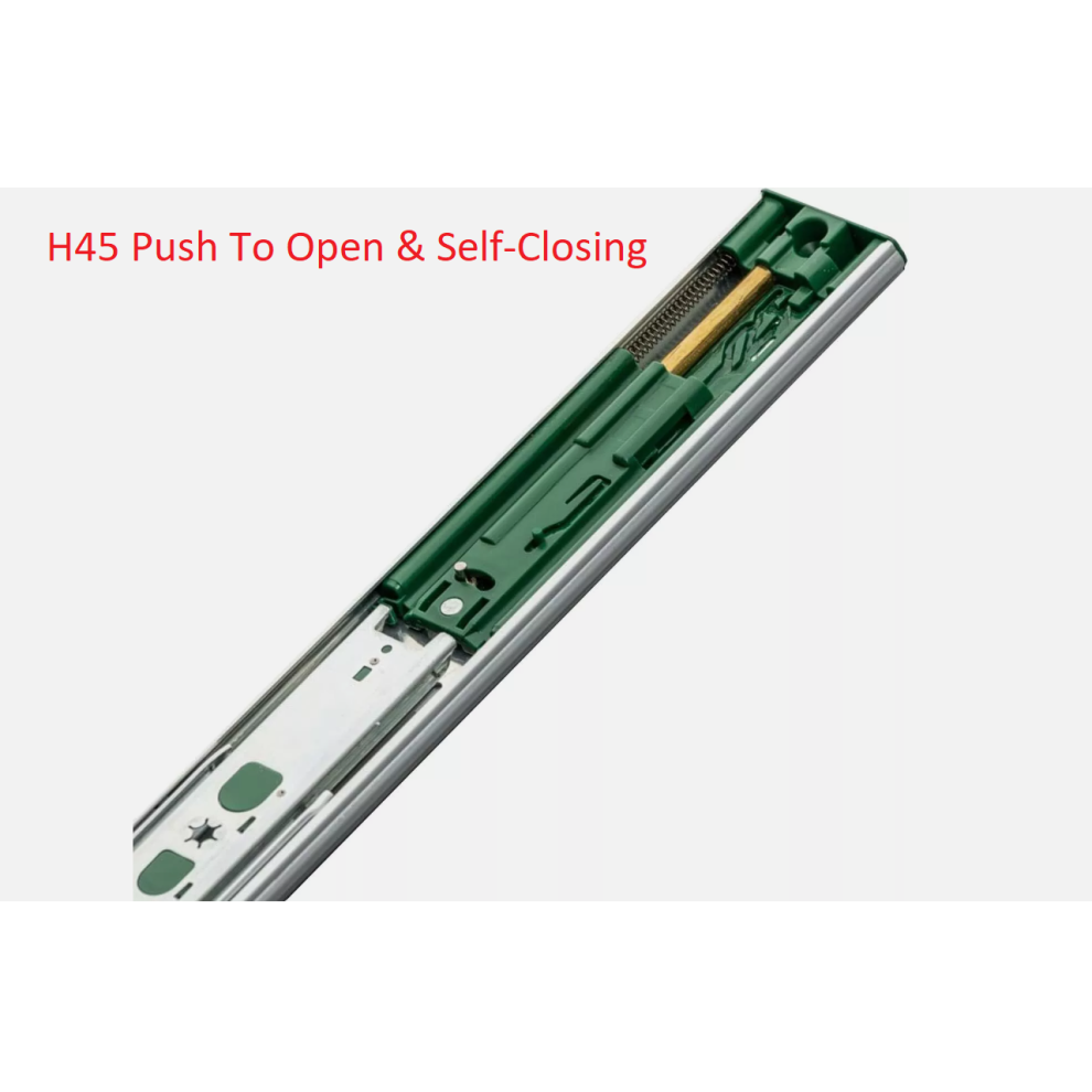 (H45 Push To Open & Soft Close, 400Mm) Drawer Runners Heavy Duty Steel Ball Bearing Soft Close Push To Open Up To 100Kg 5056697241627