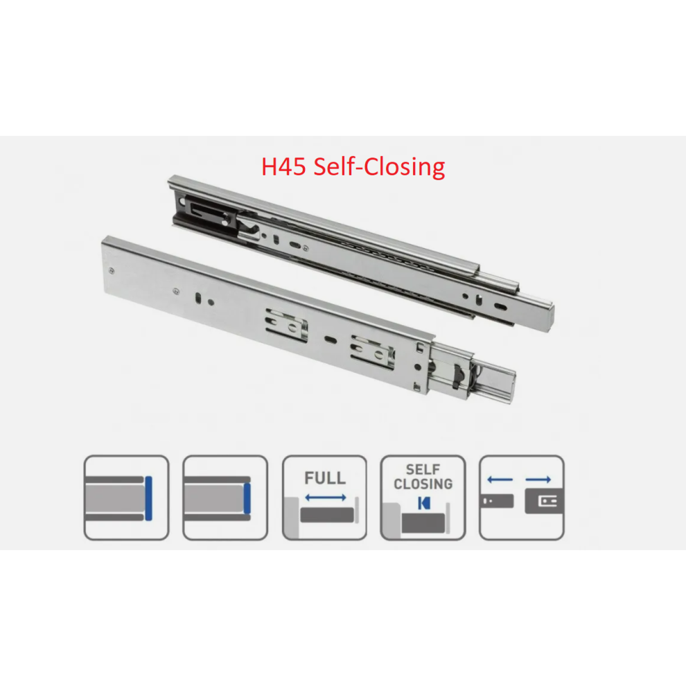 Gtv (H45 Selfclosing (45Mm), 550Mm) Drawer Runners Heavy Duty Steel Ball Bearing Soft Close Push To Open Up To 100Kg
