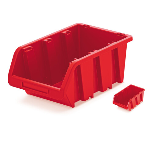 Prosperplast (With lid, M - 195x120x90mm) Storage Bins Plastic Order Picking Parts Boxes Lid Scooped RED Stackable Wall