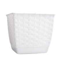 (White, Round 2L) Flower pot planter Rattola Plastic with saucer Square Round Modern S M L Decor