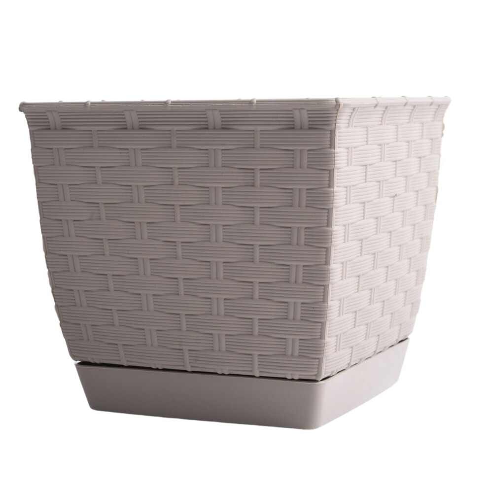 Photos - Plant Stand Prosperplast Flower pot planter Rattola Plastic with saucer Square Round Modern S M L Decor (Mocca, Round 2.8L)