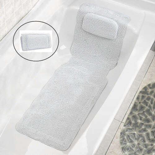 Full Body Support Bath Mat with Bath Pillow, 3D Air Mesh Spa Bathtub Cushion