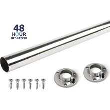 (795mm Rail + Brackets) Wardrobe Rail Round Hanging Chrome Tube 25mm + End Supports + Screws 3 Lengths