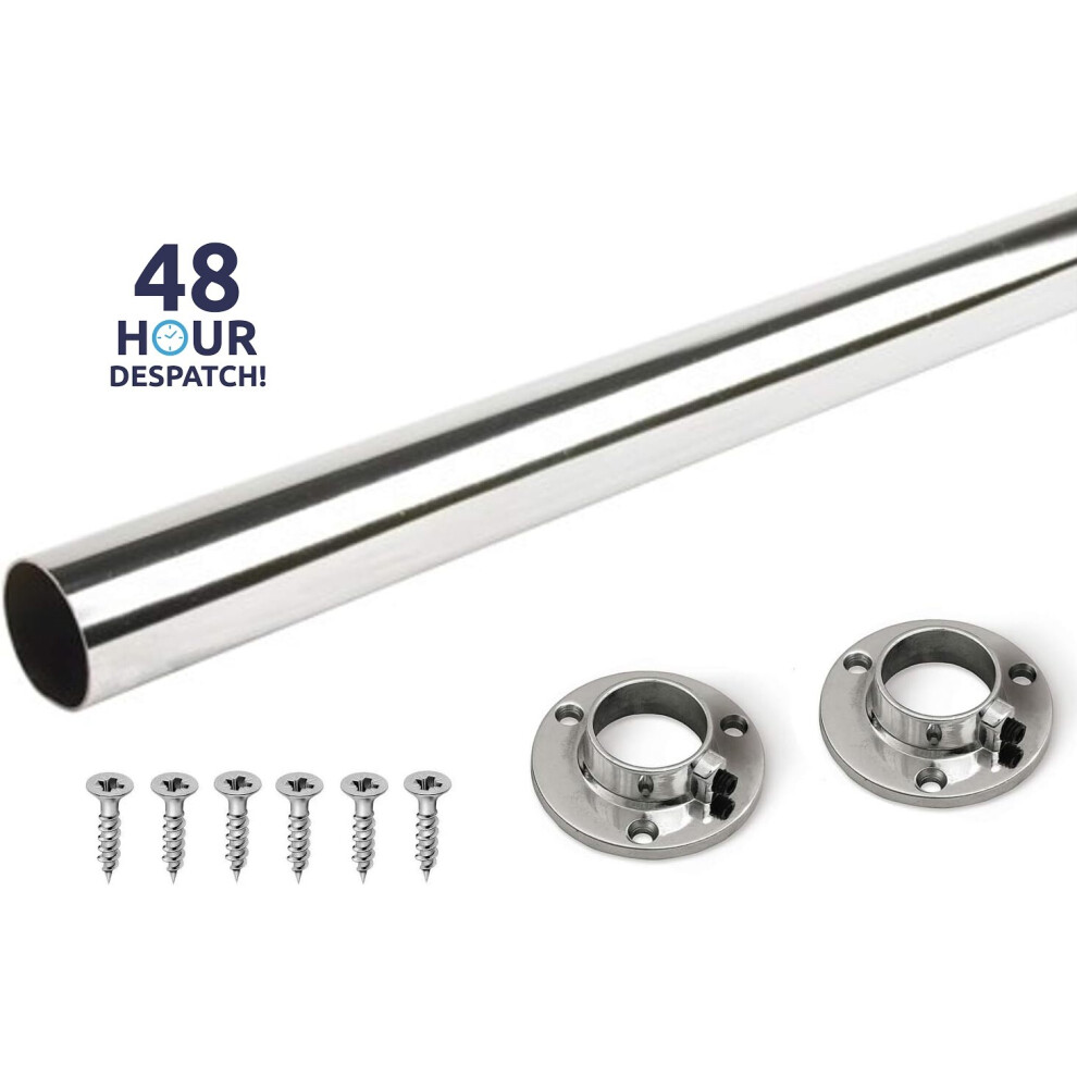 Gtv (795Mm Rail + Brackets) Wardrobe Rail Round Hanging Chrome Tube 25Mm + End Supports + Screws 3 Lengths