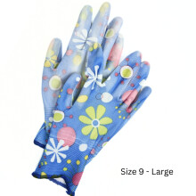 (9 (Large), 1 Pair) Comfort Gloves Gardening Work Lightweight Stretchy Flexible Floral PU-Coated