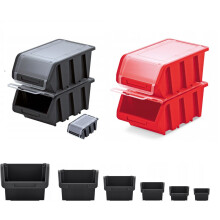 (Black, KTR30-S411) Storage Bins Plastic Order Picking Parts Boxes Lid Scooped Front Stackable Wall