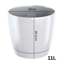 (Graphite, 11L (D28cm x H26.2cm)) Gloss Flower Pot Planter Round Plastic With Saucer Drain Holes Modern Home Decor