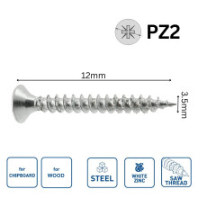 (3.5x12mm, 200) Chipboard Wood Screws Saw Thread Cut White Zinc PZ2 PZ1 All Sizes Multi Pack