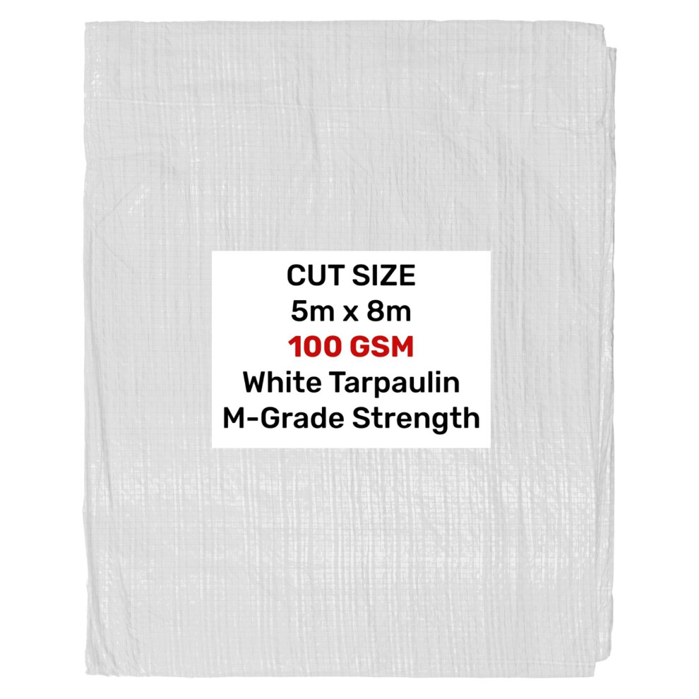 (5M X 8M) Heavy Duty Waterproof White Tarpaulin Ground Sheet General Cover Protection 100G 5063873035420