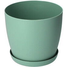 (Green Matt, 18 cm) Plant Pots Flower Planter 6 Colours 8 sizes Matt Plastic Pot + Saucer Tray Deco