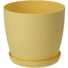 (Yellow Matt, 14 cm) Plant Pots Flower Planter 6 Colours 8 sizes Matt Plastic Pot + Saucer Tray Deco
